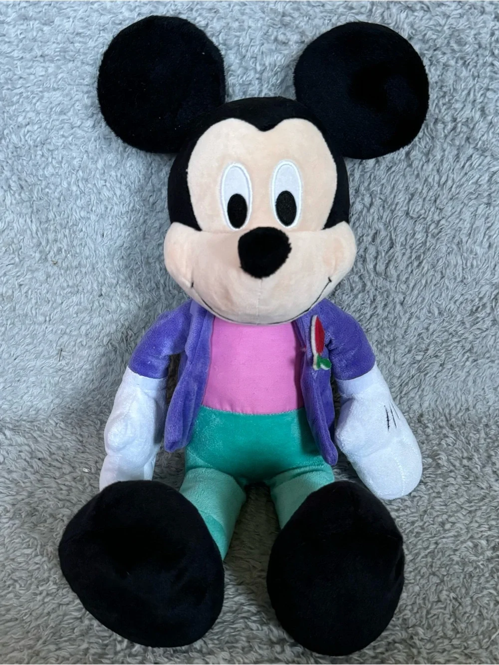 Disney Mickey Mouse Plush 18” Stuffed Animal Soft Toy Wearing Purple Jacket Suit